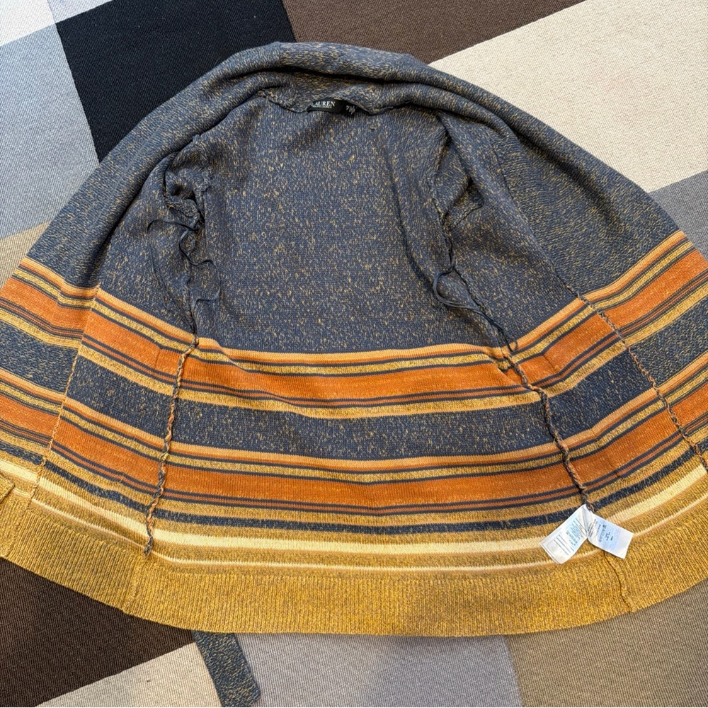Lauren Ralph Lauren Striped Belted Cotton Blend Cardigan Southwestern Boho - Picture 9 of 13
